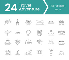 Vector art of 24 travel adventure icons
