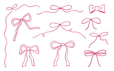 A sat of cute Bows and ribbons isolated on white. Perfect for decoration of handicrafts, delicate brand, wedding invitations