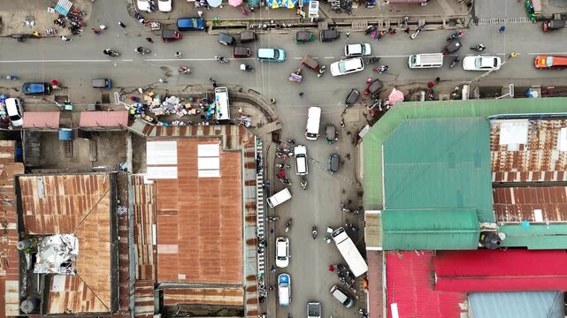 Aerial top-down view of streets in Arusha, Tanzania
