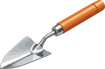 Garden trowel with wooden handle isolated