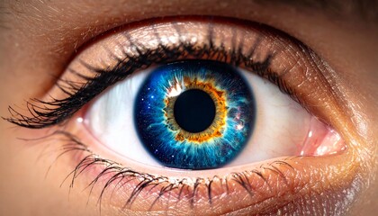 Dreamy Close-Up of Female Eye with Cosmic Reflection