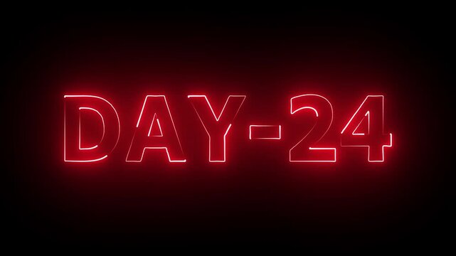 Day 24 text animation glowing neon on black background. neon day 24.