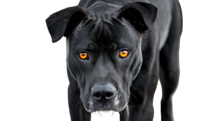 Close-up black dog, intense gaze