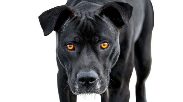 Close-up black dog, intense gaze