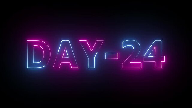 Day 24 text animation glowing neon on black background. neon day 24.