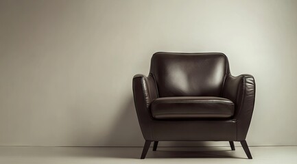Dark brown leather armchair against a light beige wall
