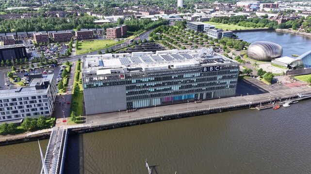 Aerial view of BBC Scotland building in Glasgow, Scotland, United Kingdom