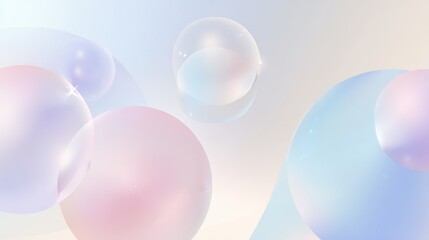 Pastel-colored bubbles float gently against a soft, blurred background.