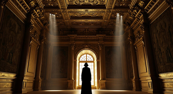 This theatrical photograph captures a surreal and elegant scene. 