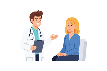 Fototapeta premium Friendly Doctor Consults With Worried Female Patient in Medical Office