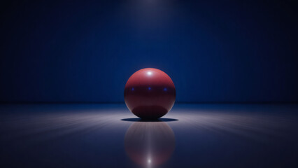 A single red sphere with glowing dots against dark blue backdrop