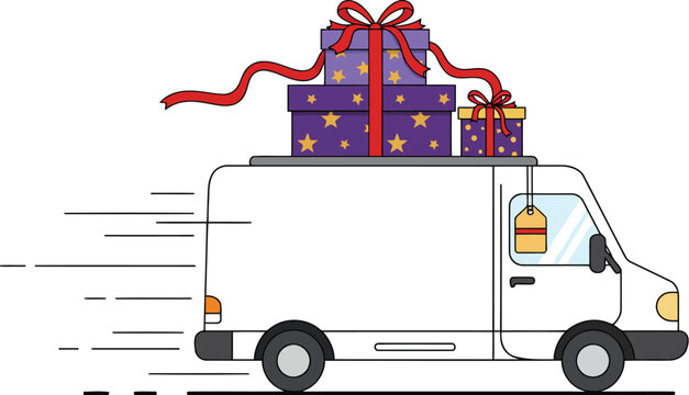 Fast delivery van carrying gifts express shipping