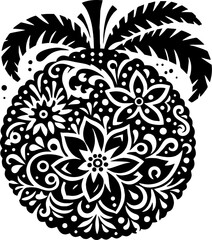 Coconut Solid Black Vector Silhouette in Traditional Mexican Folk Art Style