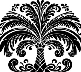 Coconut Solid Black Vector Silhouette in Traditional Mexican Folk Art Style