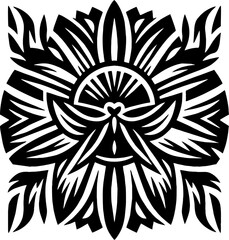 Coconut Solid Black Vector Silhouette in Traditional Mexican Folk Art Style
