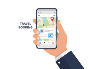 Hand holding a smartphone with money in a digital business concept illustration