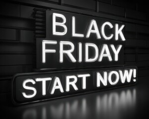 Fototapeta premium Black Friday Now. 3D Rendering of Sale Banner with Bold Text on White Background