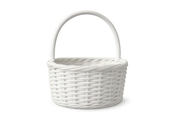 Empty white wicker basket with handle, isolated on transparent background, ideal for composites and mockups