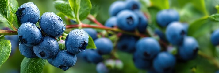 Blueberry Orchard. Ripe Blueberries on Healthy Bush in Abundant Summer Crop