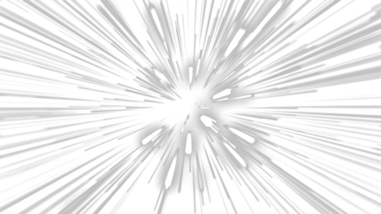 Abstract futuristic hyperspace jump with white light streaks moving at high speed. Sci-fi warp drive or starburst effect on a transparent background for easy compositing and visual effects.
