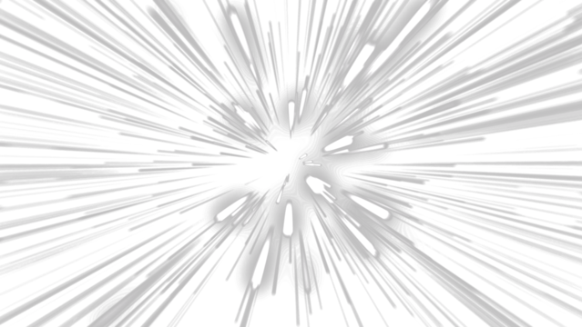 Abstract futuristic hyperspace jump with white light streaks moving at high speed. Sci-fi warp drive or starburst effect on a transparent background for easy compositing and visual effects.