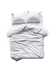 White bedding set with pillows and blanket on plain background