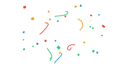 Colorful abstract confetti with various geometric shapes like circles, squares, and triangles, perfect for celebrations, parties, and events. This festive overlay has a transparent background.