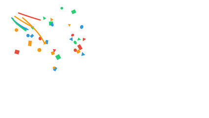 Abstract composition of colorful geometric shapes like circles, squares, and triangles, mixed with...