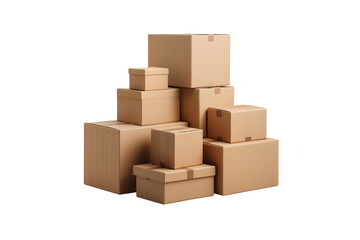Fototapeta premium Stack of various sized brown cardboard boxes, isolated on transparent background