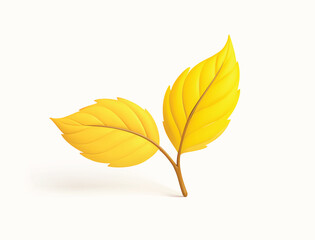 Autumn leave vector 3D icon. Yellow Autumn Fall Twin Leaves minimalist 3D Botanical Icon isolated on white background perfect for eco-themed designs, seasonal graphics, and UI elements