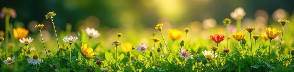Vibrant Wildflowers Blooming in Sun-Dappled Meadow Summer Nature Scene