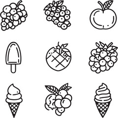 Grape Sherbet Black Line Editable Icons set