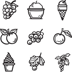 Grape Sherbet Black Line Editable Icons set