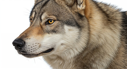 Fototapeta premium dog, alpha, wild, canine, portrait, fur, tousled, eyes, gaze, confident, strong, intelligent, predator, mammal, beast, studio, whitebackground, isolated, animal, closeup, facial, expression, majestic,