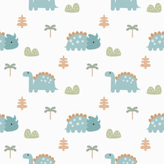 Dinosaur cartoon so cute. On tree mountain background. Pattern seamless vector illustration. 