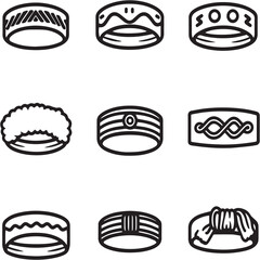 Fleece Headband black Line Editable Icons set 