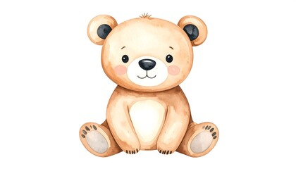 Naklejka premium A charming, hand-drawn teddy bear, sitting in a peaceful pose, with soft, muted tones and a sweet, innocent expression, is highlighted against a pure white background.