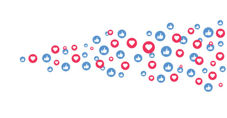 Floating stream of like and love icons in vector format