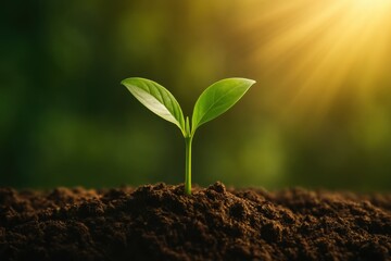 Fototapeta premium A young plant sprouts from the earth symbolizing new beginnings and growth representing