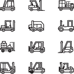 Forklift black Line Editable Icons set