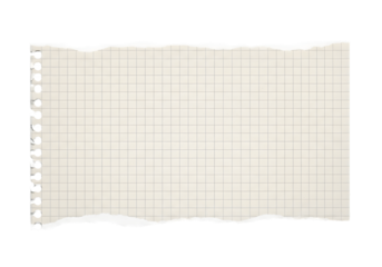 Isolated torn piece of blank graph paper with a grid pattern and distressed edges, perfect as a versatile background texture, note space, or design element on a clean white backdrop.