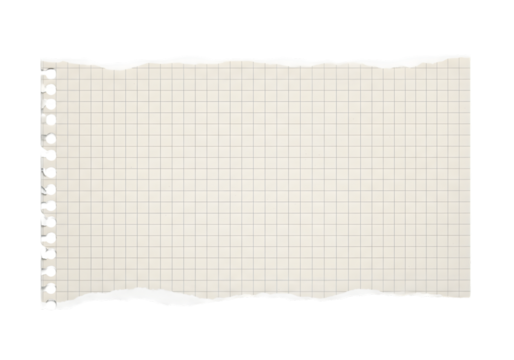 Isolated torn piece of blank graph paper with a grid pattern and distressed edges, perfect as a versatile background texture, note space, or design element on a clean white backdrop.