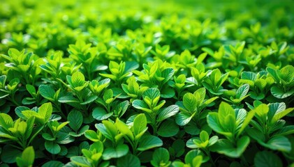 Obraz premium Lush green groundcover thrives, completely blanketing the earth with vibrant foliage Ideal for landscaping, erosion control, and adding natural beauty to any outdoor space , botany, autumn, lush