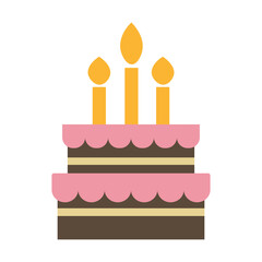 Two tiered dessert cake topped with lit candles, set against a transparent background