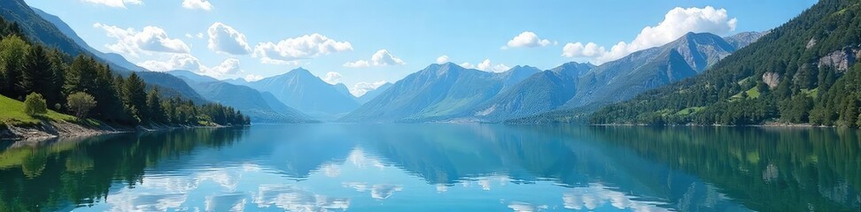 Fototapeta premium Serene mountain lake reflecting a clear blue sky, untouched nature perfect for mindful contemplation Find inner peace amidst the tranquil beauty , quiet, calm, water