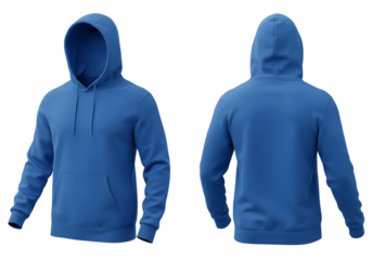 Royal Blue Pullover Hoodie Mockup - Front and Back Views Isolated on transparent background

