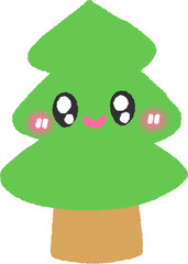 Green Tree Cartoon Character with Smiling Face – Cute Forest Nature Symbol for Kids Design