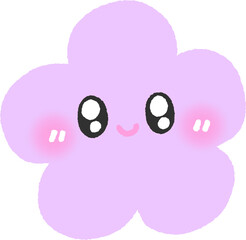 Purple Flower Cartoon Character with Smiling Face – Cute Blossom Nature Symbol for Kids Design