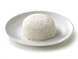 Cooked jasmine rice served on a white plate with minimal background, symbolizing Asian cuisine, health, and natural food. Perfect for advertising and design projects.