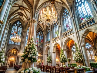 Obraz premium Beautiful interior of votive church in vienna, austria with floral decoration